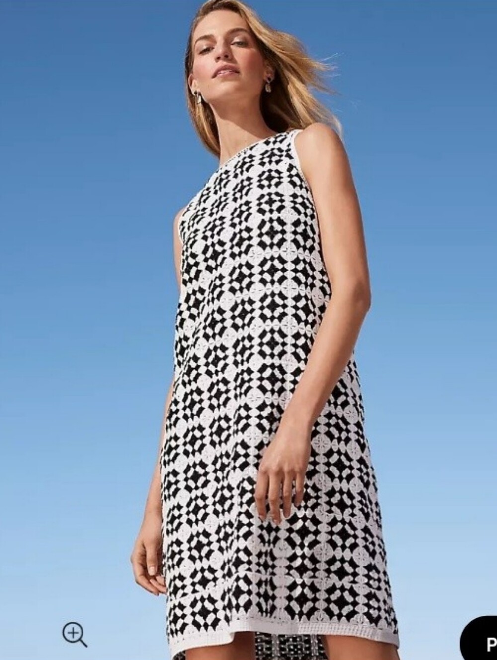 Geo Crochet Sweater Dress - White-Black